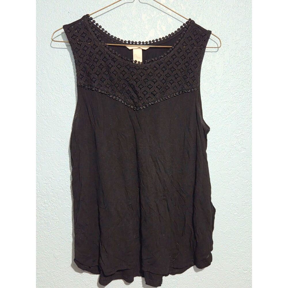H&M Women's Black Sleeveless Blouse w/Crochet Style Top Layer Sz L Like New